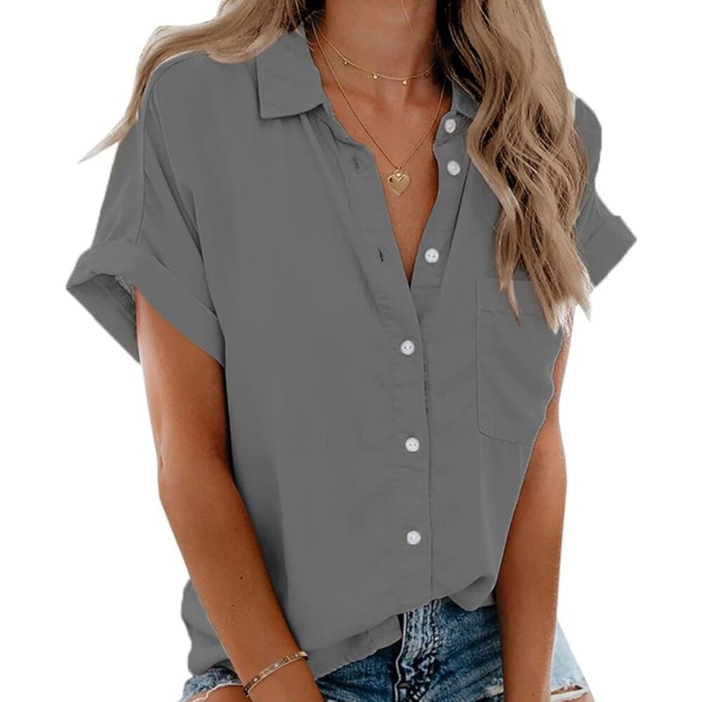 V Neck Collared Button Down Shirt, Size XS,8F-197T002
